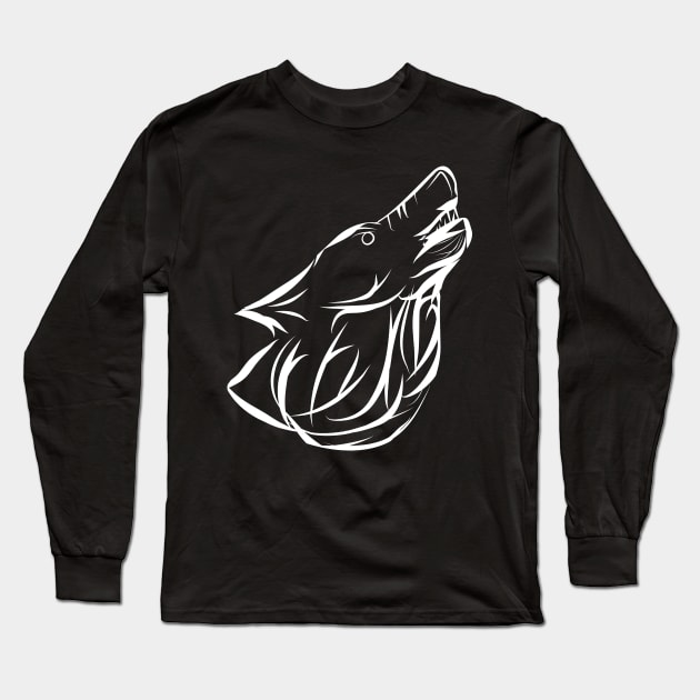 Tribal Howling WOlf Long Sleeve T-Shirt by Faishal Wira